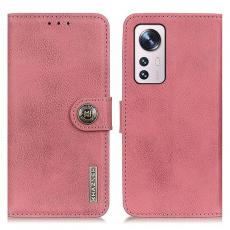 KHAZNEH - KHAZNEH Textured PU Läder Plånboksfodral Xiaomi 12 Pro - Rosa