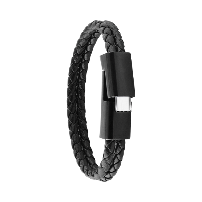 UTGATT4 - Ercko Double Leather Bracelet Charging Cable Usb-C Size M - Svart
