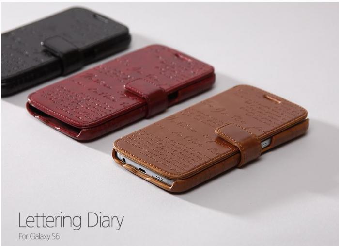 UTGATT5 - Zenus Lettering Diary Plnboksfodral till Samsung Galaxy S6 - Wine