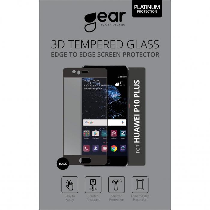 GEAR - GEAR Hrdat Glas Skrmskydd 3D Full Cover Svart Huawei P10 Plus
