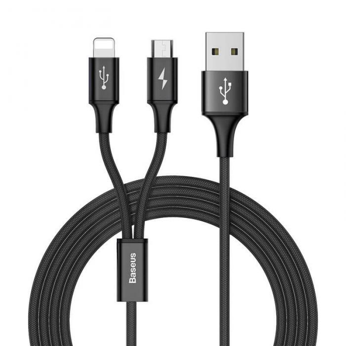 UTGATT5 - Baseus Rapid 2in1 Kabel USB lightning/ micro USB 3A 1.2m Svart
