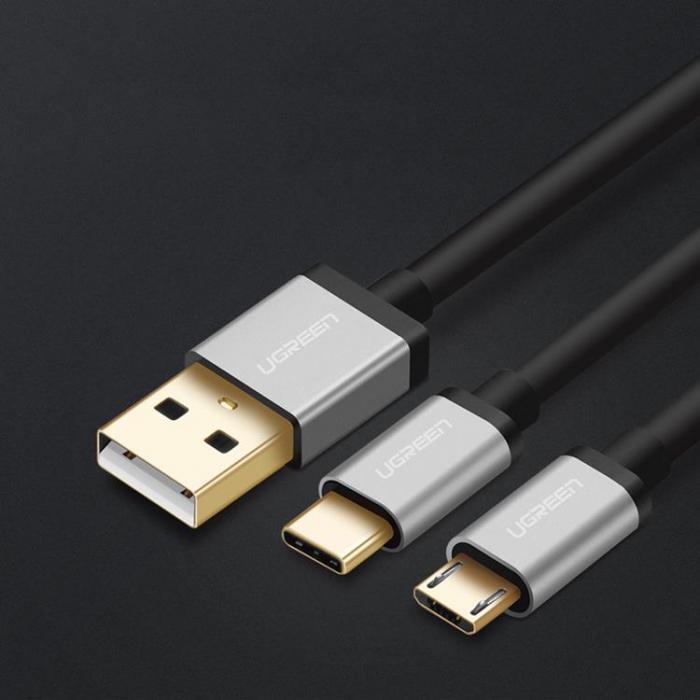 UTGATT1 - Ugreen USB-A till USB-C microUSB Kabel 1m - Svart