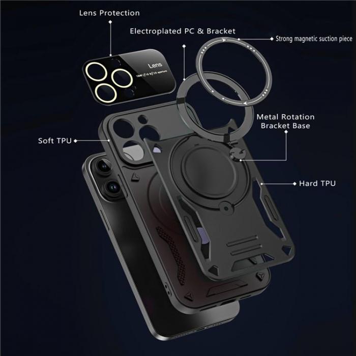 A-One Brand - iPhone 15 Mobilskal Magsafe Ringhllare Kickstand - Svart
