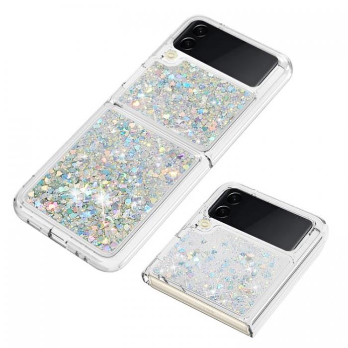 A-One Brand - Galaxy Z Flip 4 Skal Liquid Floating Glitter - Silver