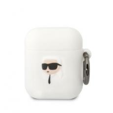 KARL LAGERFELD - KARL LAGERFELD AirPods 1/2 Skal Silicone Karl Head 3D - Vit