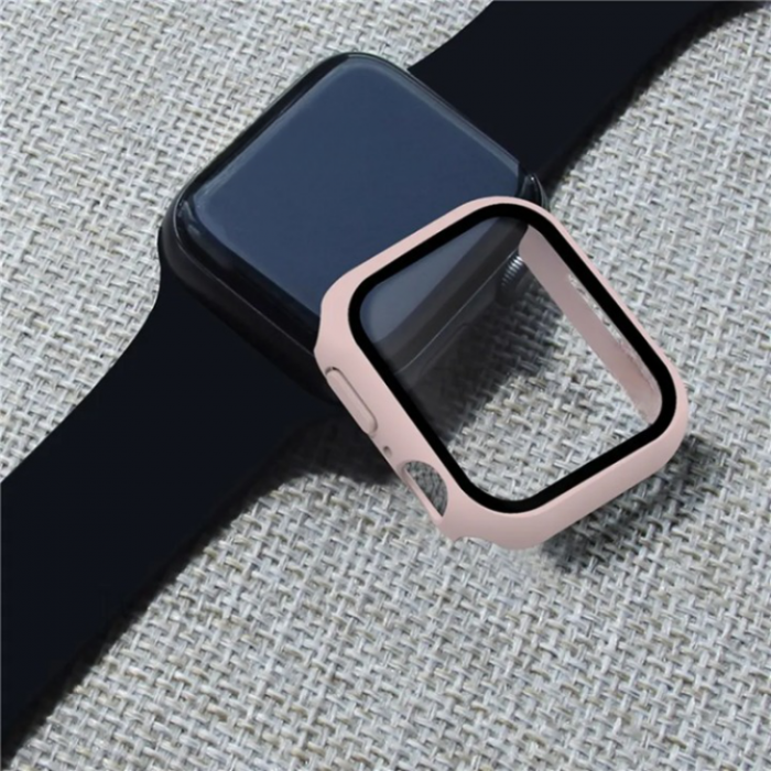 A-One Brand - 2-i-1 Skal med Hdat glas Apple Watch 7/8 (45mm) - LjusRosa