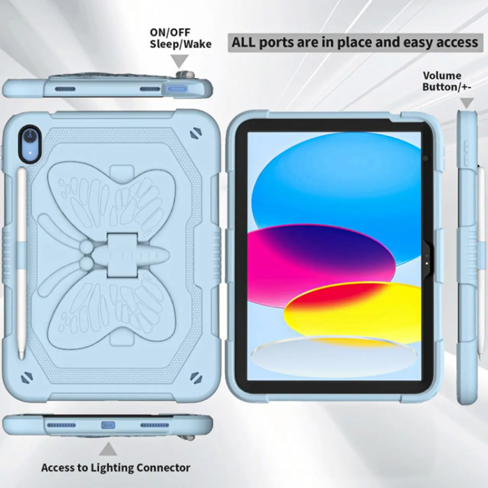 A-One Brand - iPad 10.9 (2022) Skal Butterfly Hybrid med Axelrem - Bl
