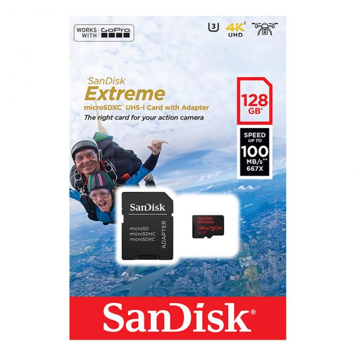 UTGATT5 - SANDISK EXTREME MSDXC128GB+AD ACTION CAM 100MB/S A1 C10 V30