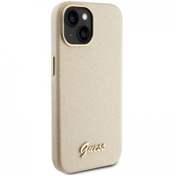 Guess - Guess iPhone 15 Mobilskal Glitter Glossy Script - Guld