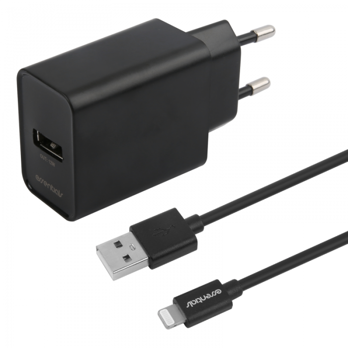 UTGATT1 - Essentials MFi Vggladdare 12W Lightning USB-A Kabel 1m - Svart