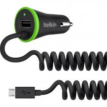 Belkin - Belkin Car Charger Single Usb Port With Coiled Micro Usb Connector 3,4A Black