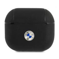 BMW - BMW Signature Collection PC Äkta Läder Silver Logo Skal Airpods 3 - Svart