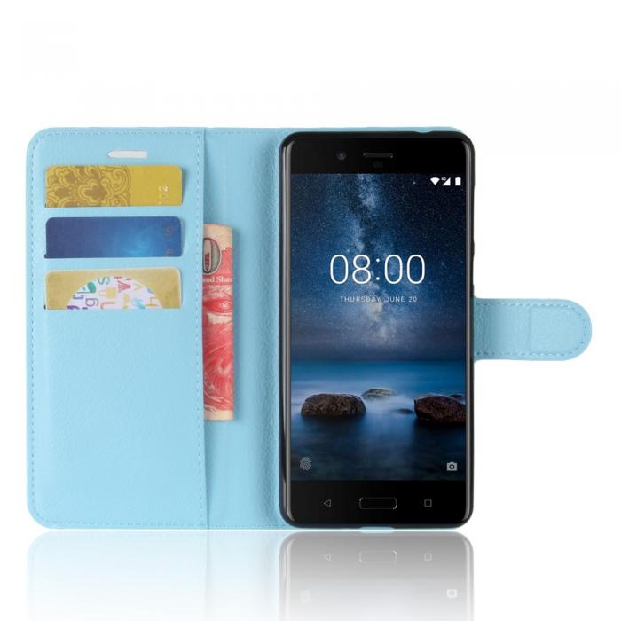 A-One Brand - Litchi Plnboksfodral till Nokia 8 - Bl