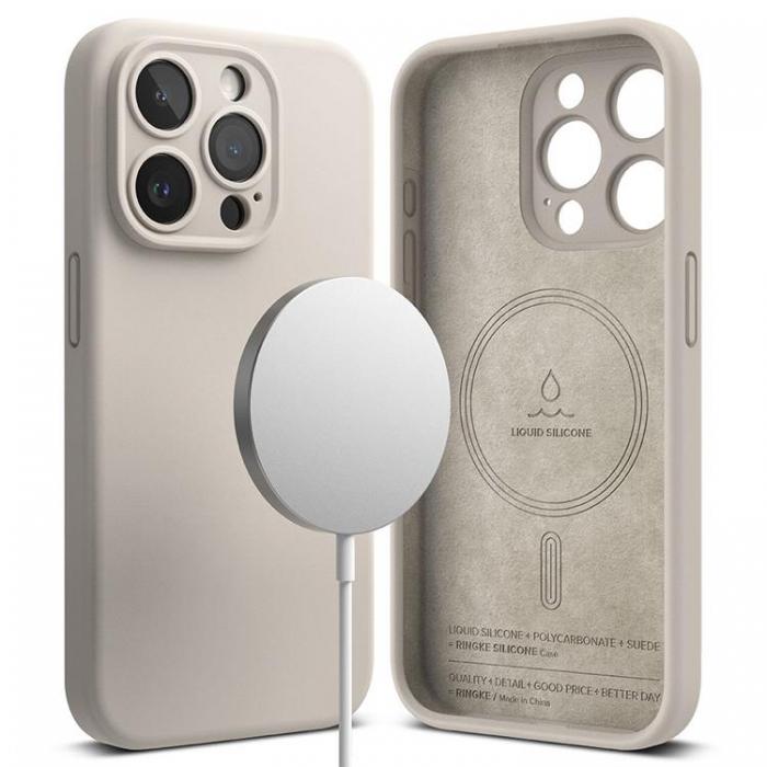 Ringke - Ringke iPhone 15 Pro Mobilskal Magsafe Silikon - Stone