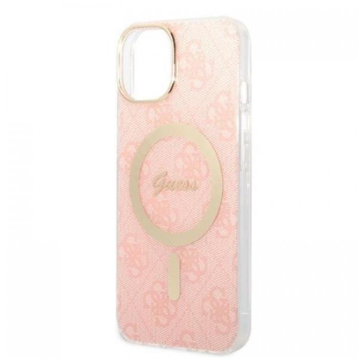 Guess - GUESS iPhone 14 Plus Magsafe Skal 4G Print + Trdls Laddare - Rosa