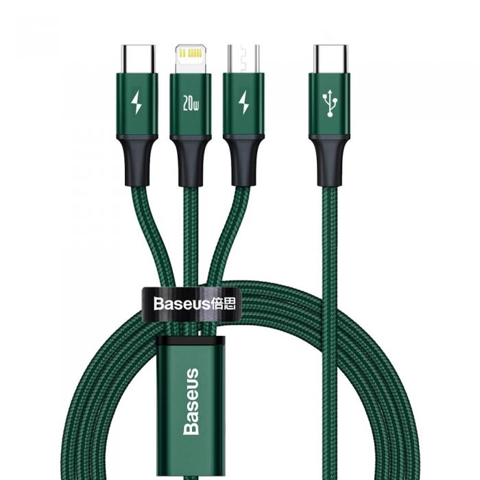 BASEUS - Baseus Rapid 3in1 Lightning USB Typ-C micro USB Kabel 1.5 m - Grn