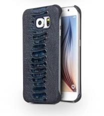 QIALINO - Qialino Äkta Läder BaksideSkal till Samsung Galaxy S6 Edge - MörkBlå