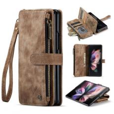 Caseme - CASEME Galaxy Z Fold 4 Plånboksfodral Zipper Stativ - Brun