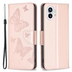 A-One Brand - Nothing Phone 1 Plånboksfodral Butterfly Imprinted - Rosa Guld