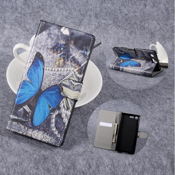 UTGATT5 - Plnboksfodral Sony Xperia XZ Premium - Blue Butterfly