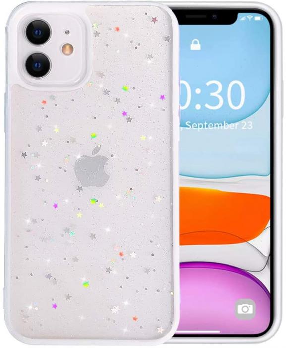 UTGATT1 - Bling Star Glitter Skal till iPhone 12 & 12 Pro - Vit