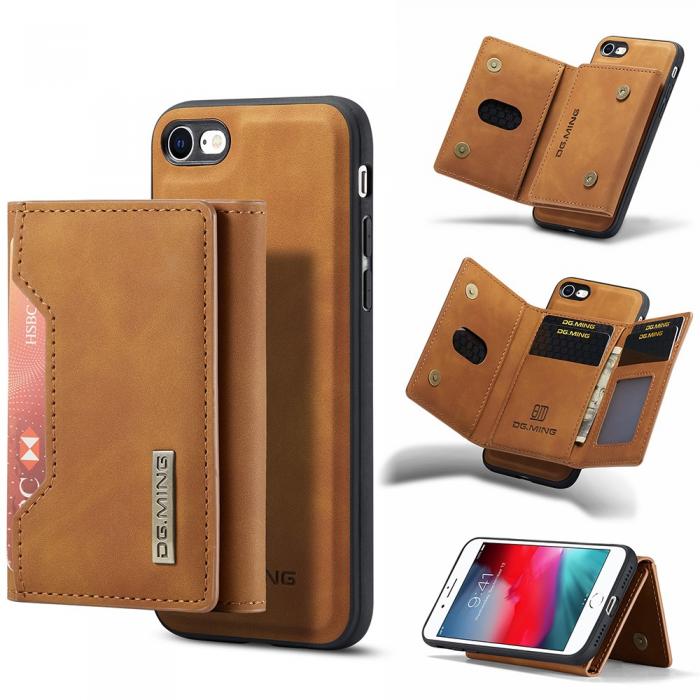 DG.MING - iPhone 7/8/SE 2020 Skal DG.MING Magnetic Tri-fold Wallet Med Kickstand - Brun