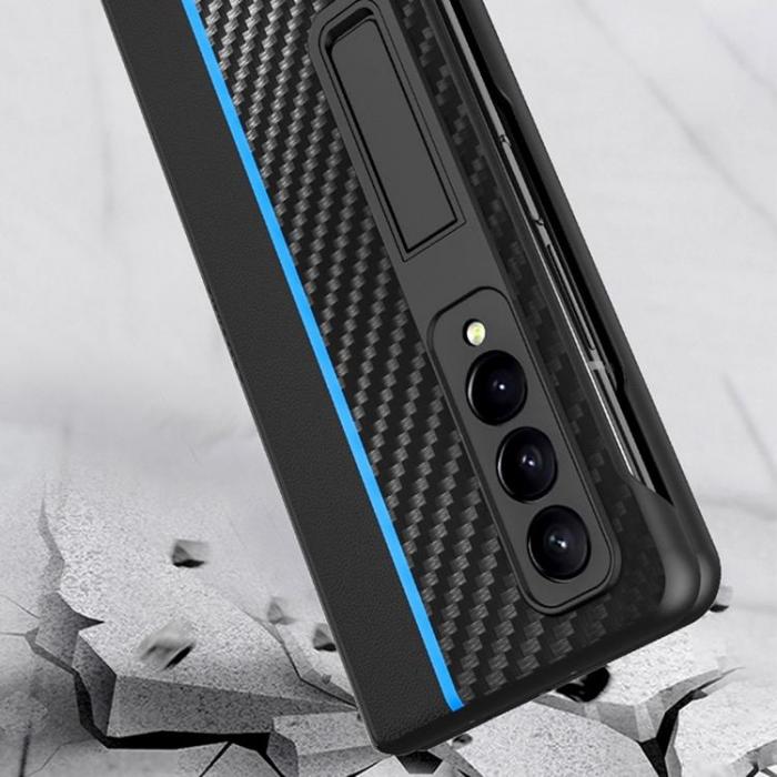 A-One Brand - Galaxy Z Fold 4 Skal Carbon Fiber Kickstand - Bl