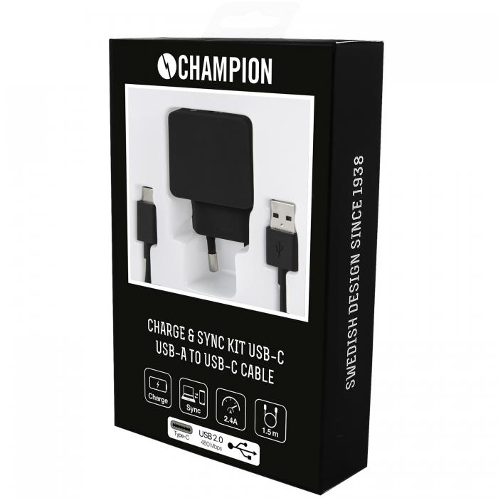 UTGATT4 - Champion Ladd&Synk Kit USB-C 2.4A, 1m, Svart