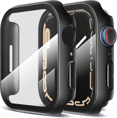 A-One Brand - 2-i-1 Skal med Hädat glas Apple Watch 7/8 (44mm) - Svart