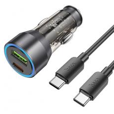 Hoco - Hoco Billaddare USB-C/USB-A Med Kabel - Svart/Transparent