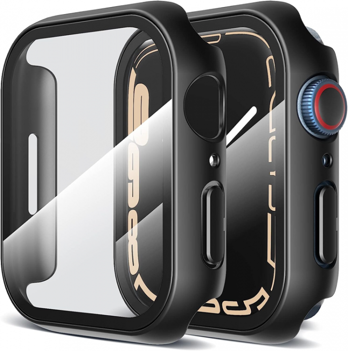 A-One Brand - 2-i-1 Skal med Hdat glas Apple Watch 7/8 (41mm) - Svart