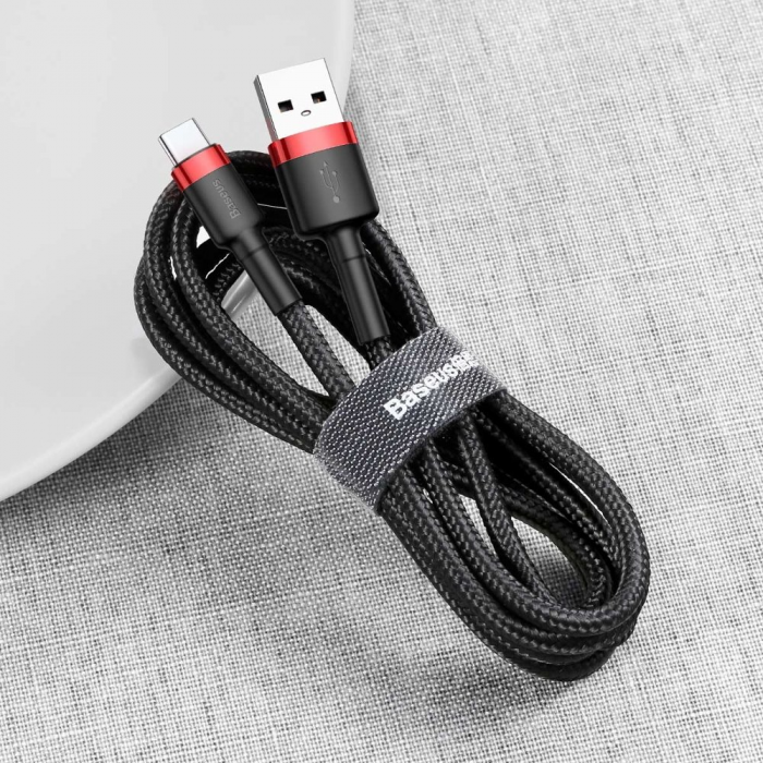 BASEUS - Baseus USB-A till USB-C Kabel Cafule 2m - Svart/Rd