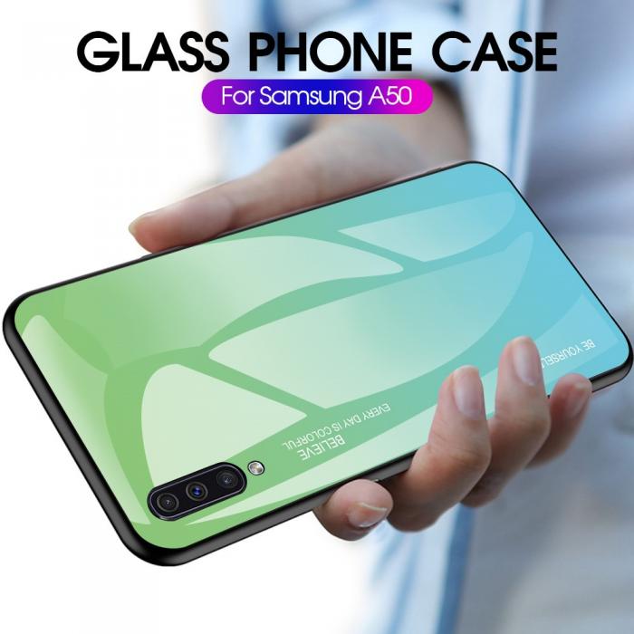UTGATT4 - Hrdat Glas Mobilskal till Samsung Galaxy A50 - Turkos/Bl