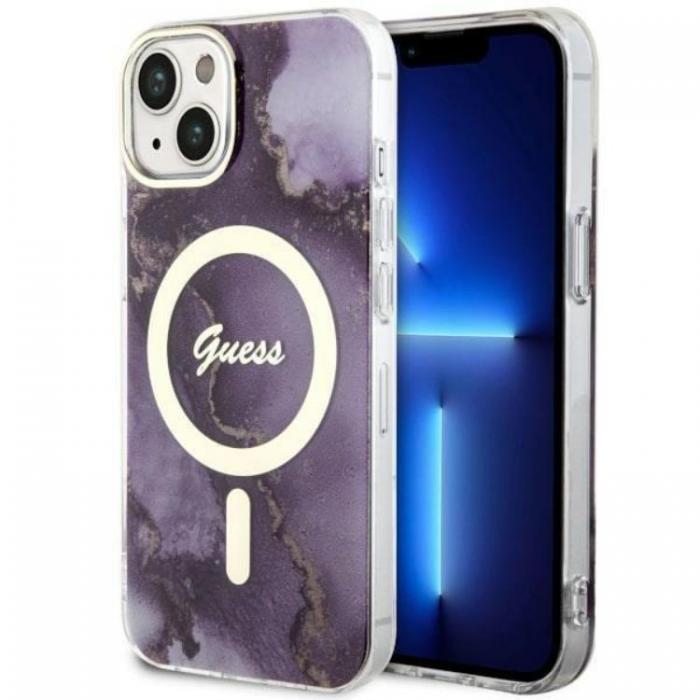 Guess - Guess iPhone 14 Mobilskal MagSafe Guld Marble - Lila