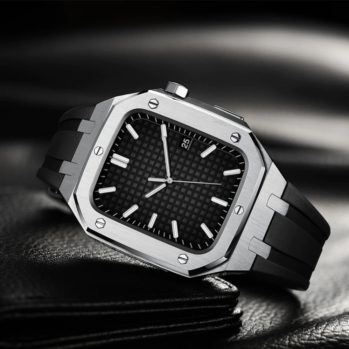 A-One Brand - Apple Watch 7/8 (45mm) Luxury Band Armor Stainless Steel - Svart/Svart
