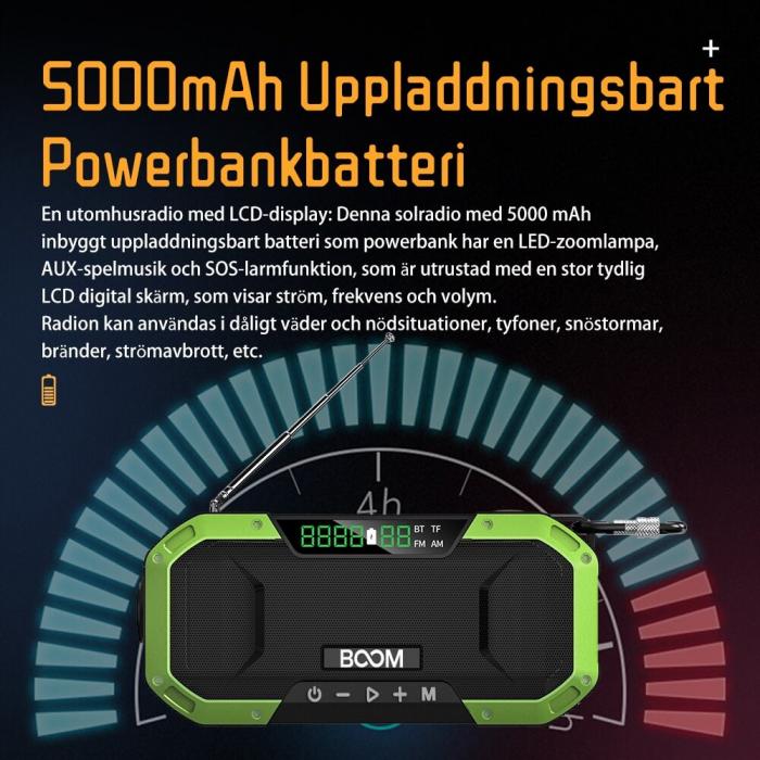 UTGATT5 - BooM Vev-radio 5000mAh Powerbank Bluetooth Hgtalare Lampa