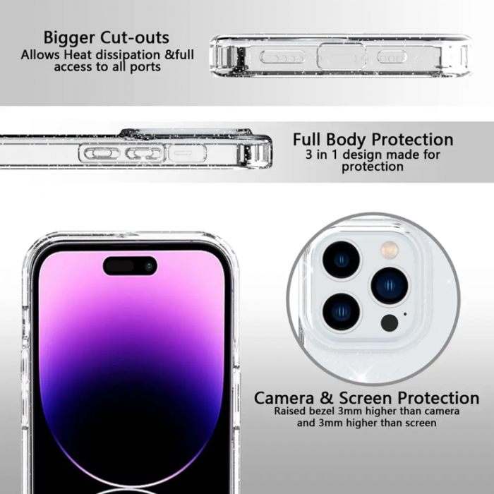 Taltech - iPhone 14 Pro Max Mobilskal Glitter Powder - Transparent