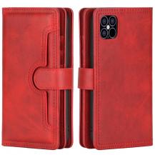 OEM - Äkta Läder Plånboksfodral iPhone 13 Mini Multiple Card Slots - Röd