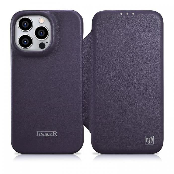 ICARER - iCarer iPhone 14 Pro Plnboksfodral Magsafe CE Lder - Morklila