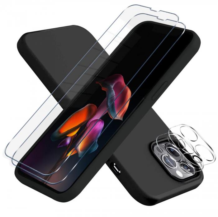 OEM - iPhone 13 Pro [5-PACK] 1 X Skal - 2 X Kameralinsskydd - 2 X Hrdat Glas - Svart