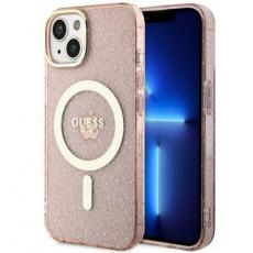 Guess - Guess iPhone 14 Plus Mobilskal MagSafe Glitter Guld - Rosa