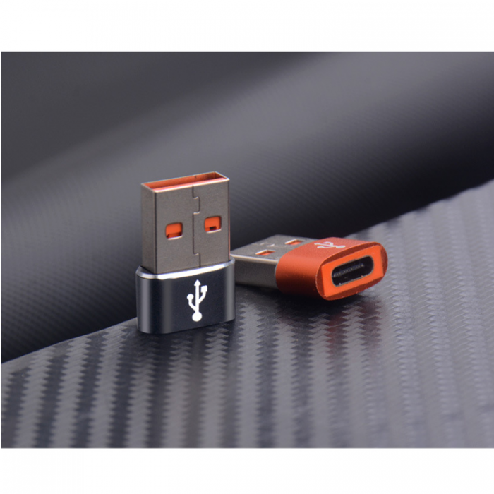 A-One Brand - USB-A Hane till Typ-C Hona Adapter - Orange