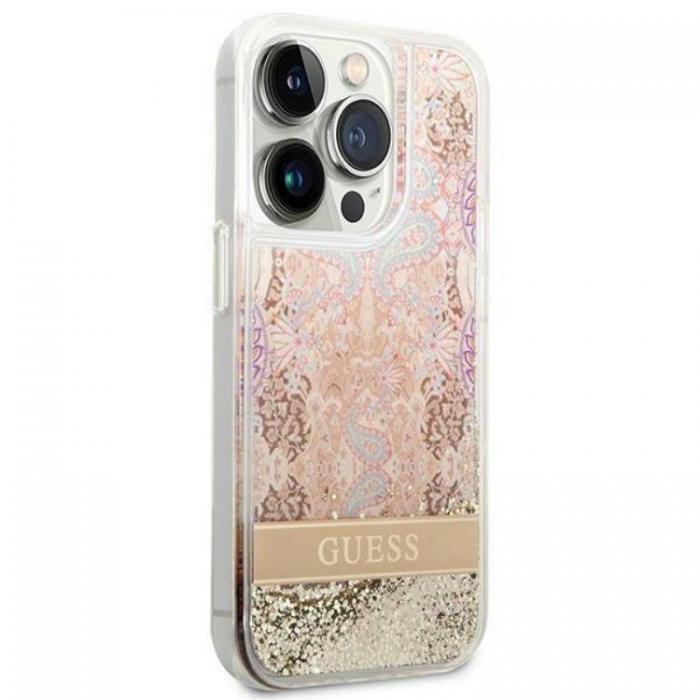 Guess - GUESS iPhone 14 Pro Max Skal Paisley Liquid Glitter - Guld