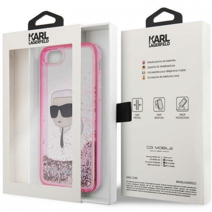 KARL LAGERFELD - Karl Lagerfeld iPhone 7/8/SE (2020/2022) Skal Liquid Glitter Head - Rosa