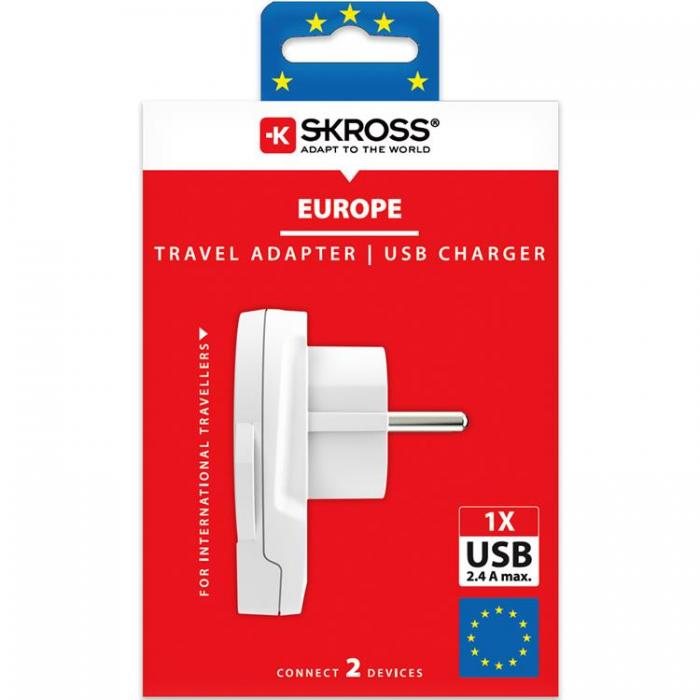 SKross - SKross El-Adapter Europa med USB - Vit