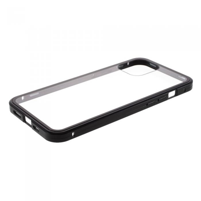 A-One Brand - Magnetisk Metal skal med Hrdat Glas till iPhone 12 & 12 Pro - Svart
