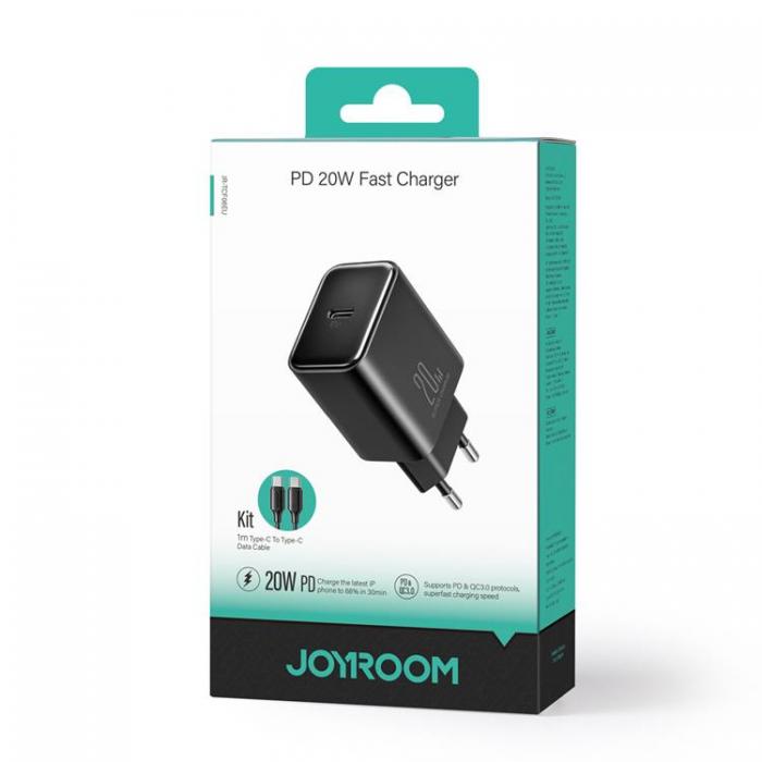 Joyroom - Joyroom USB-C Vggladdare + USB-C Kabel PD 20W - Svart