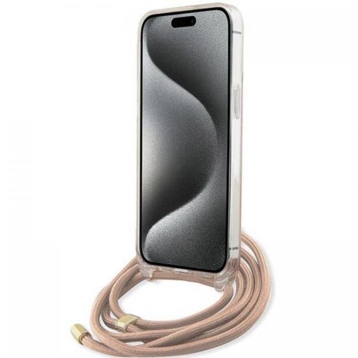 Guess - Guess iPhone 15 Pro Max Mobilskal Crossbody Cord 4G Print - Rosa