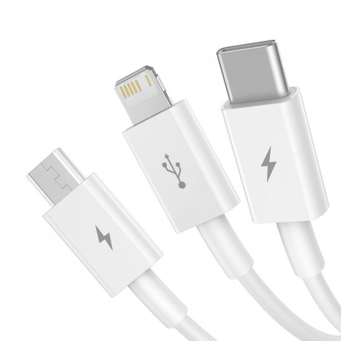 BASEUS - Baseus Lightning / micro USB / USB-C kabel 3,5 A 1,5m Vit
