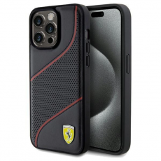 Ferrari - Ferrari iPhone 15 Pro Max Mobilskal Perforated Waves Metal Logo - Svart